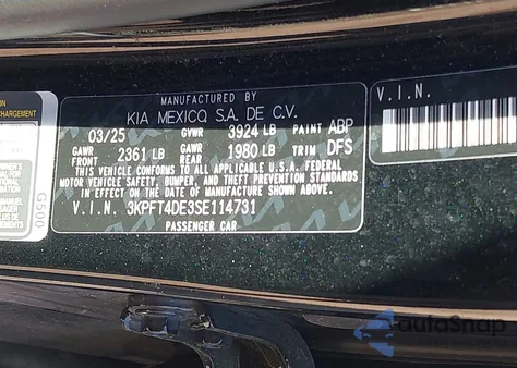 2025 Kia K4 Lxs из США, поврежденный, VIN 3KPFT4DE3SE114731